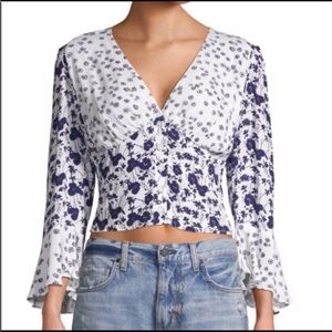 Free People Bohemian Floral Crop Top Smocked Bodice